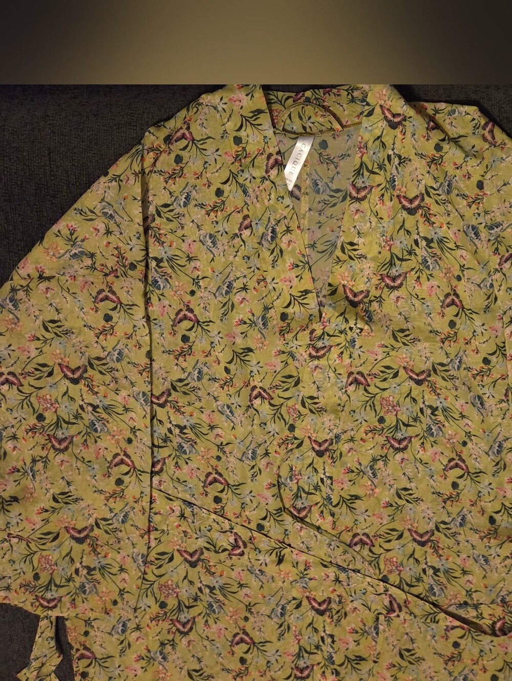 Cacique Sheer Light Green Floral Kimono Open Long Sleeve Tie Belt. Size 18/20